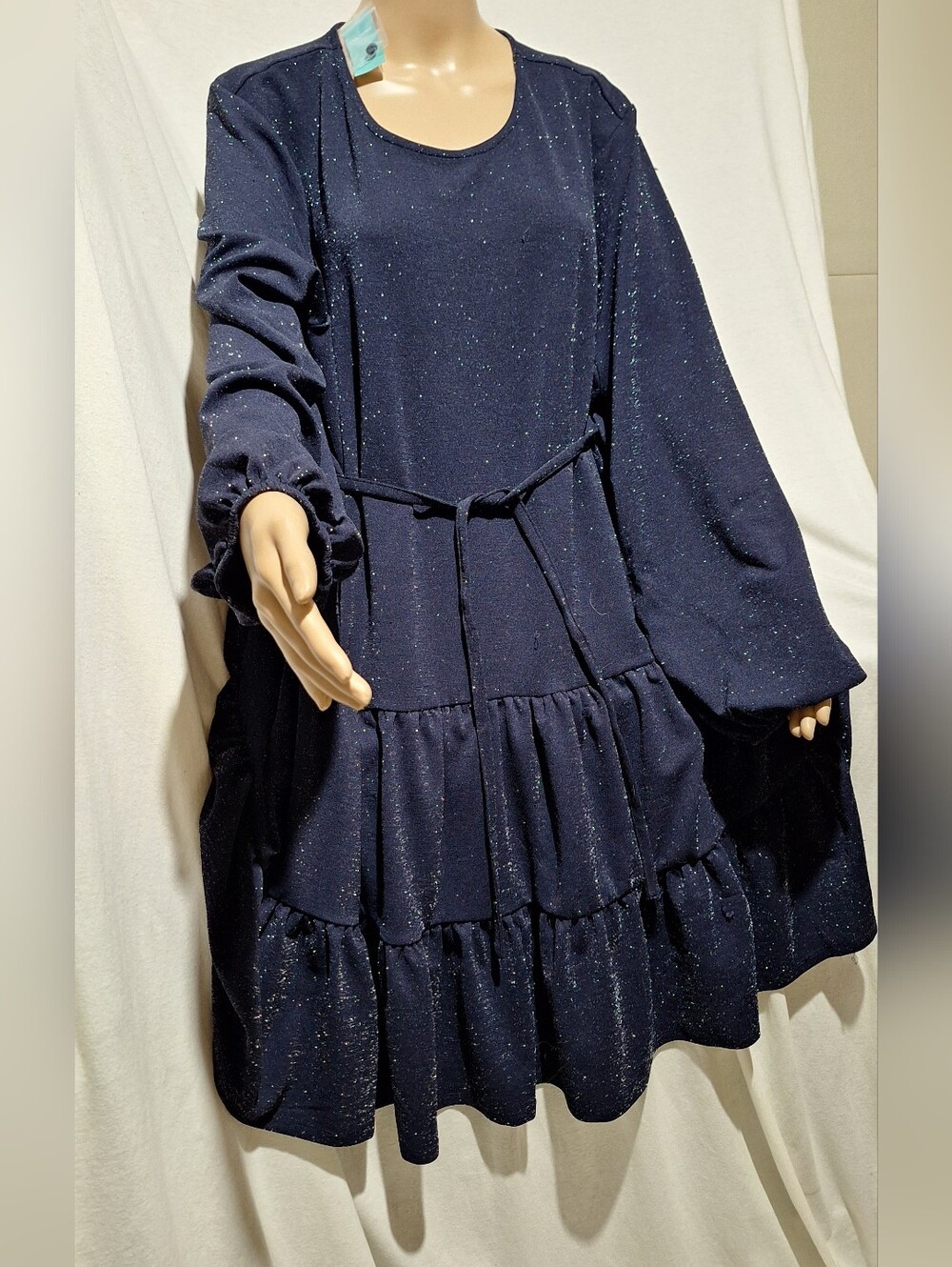 Sparkle Navy Tiered Long Sleeve Dress